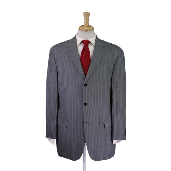 John Varvatos Mens Gray Pinstripe 100% Linen Suit 44R - Picture 1 of 9